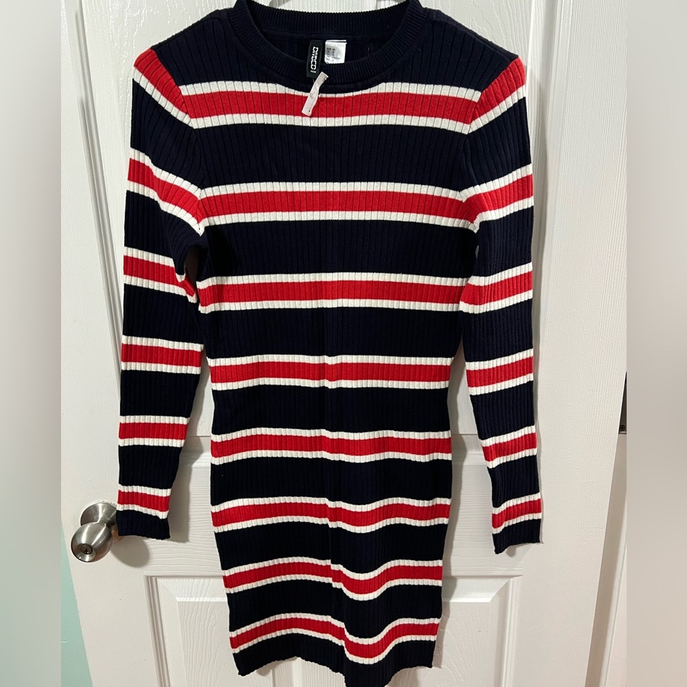 Divided H&M Girl’s Ribbed Knit Top with Red, White, and Black Stripes